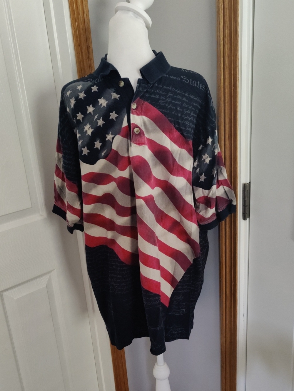 Scandia Woods Patriotic Flag/Declaration Of Independence Polo Shirt Size XL